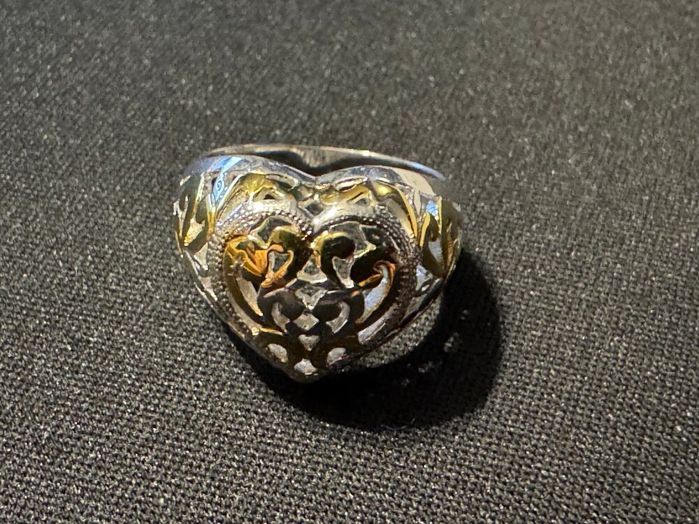 925 Vermeil Silver Open Heart Filigree Ring Size 5.5